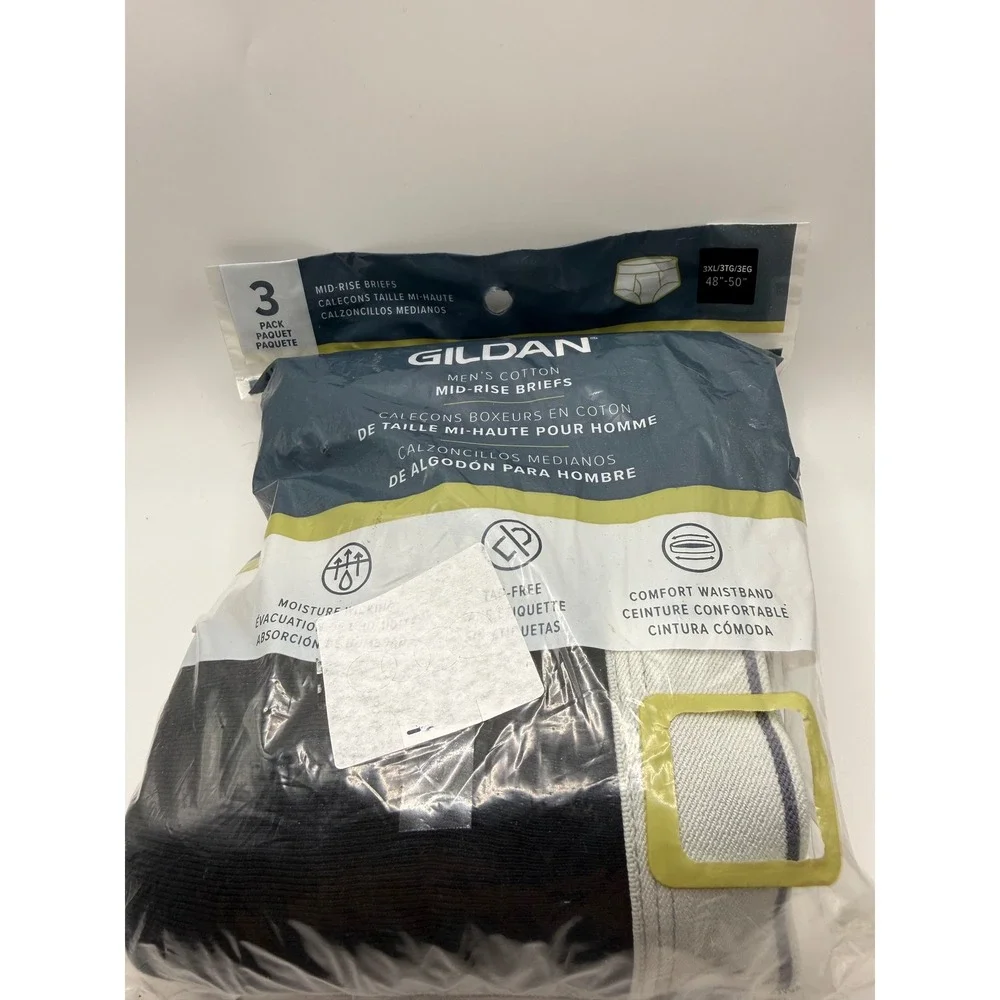Gildan Mens Cotton Mid-Rise Briefs 3 Pack 3XL 48-50 Black Grey White G1101OPP